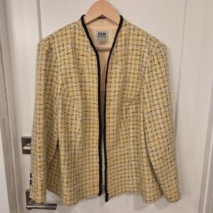 Vintage R&M Richards Women's Petite Yellow Black Tweed Blazer Open Front 16WP